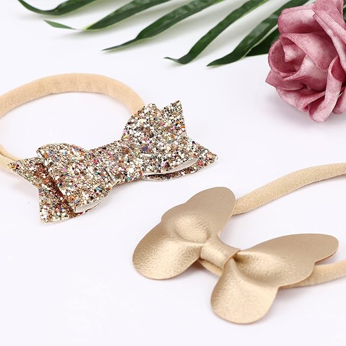 AQOKKA Baby Girl Headbands with Bows Soft Nylon Newborn Toddler Hairbands Handmade Baby Hair Accessories for Infant Girls Kids