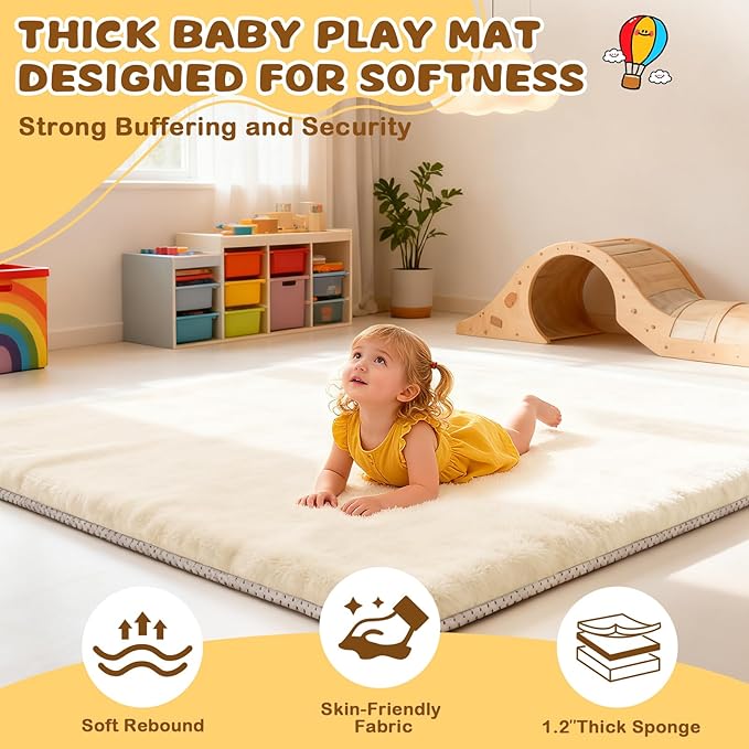 Yozoia Thick Baby Play Mat for Floor 50 x 50, Ultra Soft Playpen Mat, Machine Washable Tummy Time Foam, Non-Slip Bottom Helps Cushion, for Kids, Infant and Toddler Crawling