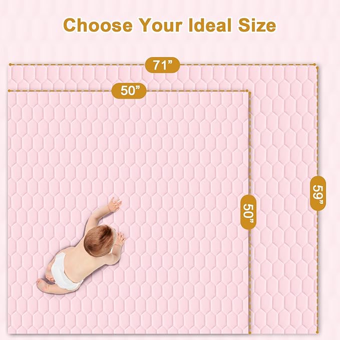 TINYHARBO Premium Foam Baby Play Mat 50" x 50" with Removable Cover, Extra Thick Padding Playpen Mat, Non-Slip Floor Mat, Stylish & Easy to Clean for Crawling Baby, Infants & Toddlers, Pink