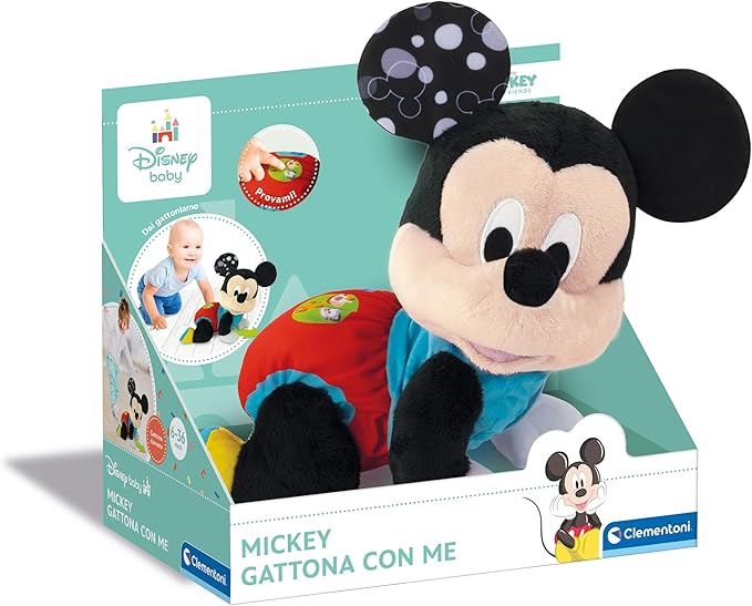 Clementoni Disney Baby Mickey Cat with Me - Plush Animal Disney Italian Speaking, Songs and Children's Rhymes, Children's Play 6 Months to Crawl, First Steps, Music Activity Center, 17991