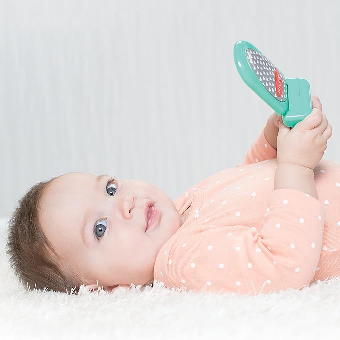 Infantino Flip and Peek Fun Phone: Bilingual with 3 English & 3 Spanish Phrases, Sounds Effects for Engagement, Peek a Boo Mirror Inside, 2 Colors, Ages 3 Months +