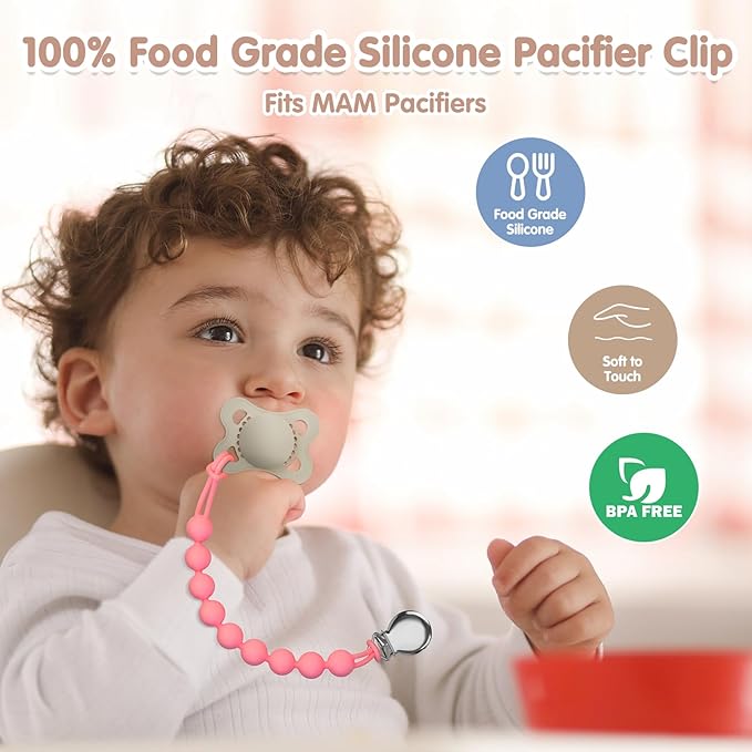 Pacifier Clips for Baby Girls Boys - Loviomad Silicone Paci Clip for Philips Avent Soothie Binky Holder, Baby Newborn Essentials Shower Birthday Gift (4-Pack)