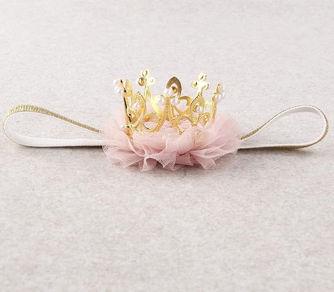 Nishine Princess Toddler Girls Crown Tiaras Baby Elastic Birthday Party Crown Headband Photo Props Gift (Pear&Gold)