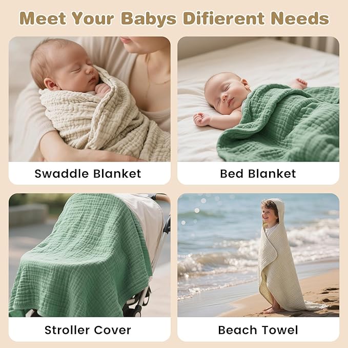 Hooded Baby Bath Towels for Newborn, 2 Pack - 6-Layer 100% Muslin Cotton, Soft Absorbent Baby Towels with Hood for Babies, Infants & Toddlers, Large 32x32 Inch Unisex Newborn Baby Bath Essentials