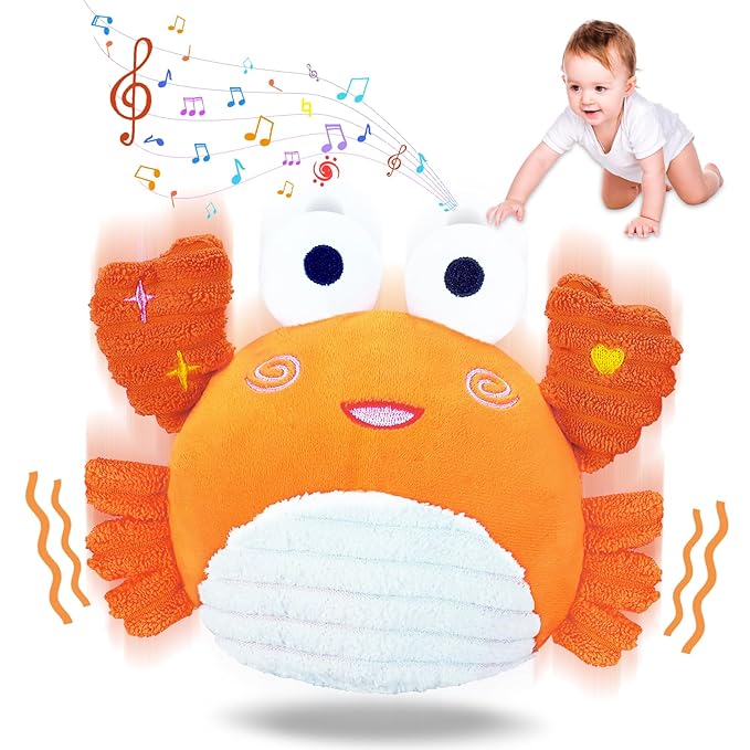 RedCrab Crawling Crab Baby Toy for 6-18 Months with 120+ Songs & Recording Feature,Musical Dancing Walking Bouncing Tummy Time Crab Toy for Infant 6-18 Months,Sensory Toys for Newborn Gifts