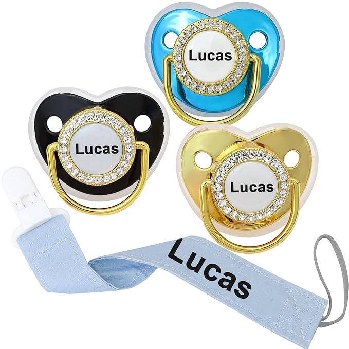 Personalized Pacifier Clip with Name, Customize Pacifier, Pacifier Holder for Girls and Boys, Universally Fit All Pacifiers, Ideal Baby Birthday Halloween Christmas Days Gift (Blue)