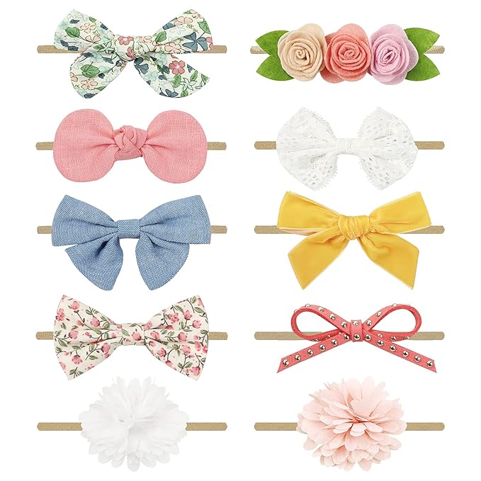 AQOKKA Baby Girl Headbands with Bows Soft Nylon Newborn Toddler Hairbands Handmade Baby Hair Accessories for Infant Girls Kids