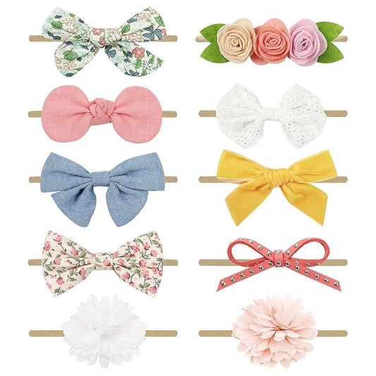 AQOKKA Baby Girl Headbands with Bows Soft Nylon Newborn Toddler Hairbands Handmade Baby Hair Accessories for Infant Girls Kids