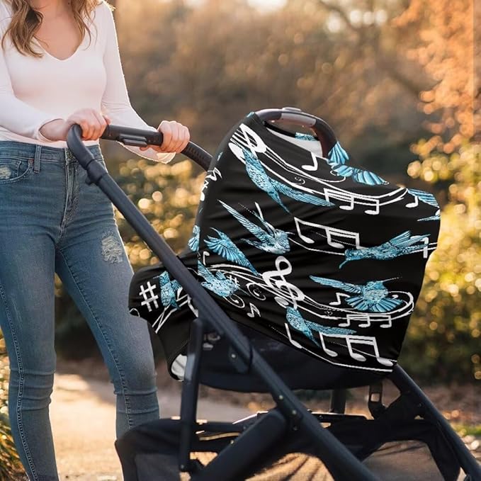 Coldinair Hummingbird Car Seat Covers for Girls Multi-use Cover Music Notes Baby Carseat Canopy Cow Print Nursing Cover for Breastfeeding