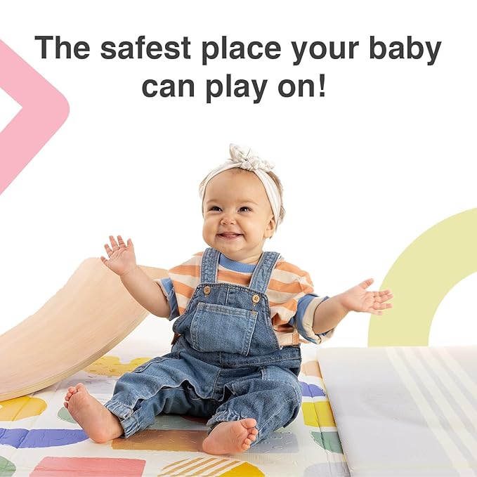 Oribel Foldable Baby Play Mat | 6.6ft x 5ft | Odour Resistant | Premium Thick & Plush | Waterproof, Stain Resistant & Easy Clean (Happy Palette)