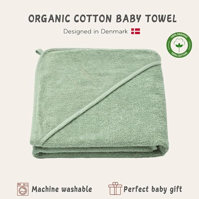 Hooded Baby Towel - 100% Organic Cotton Baby Bath Towels – Baby Towels, Baby Bath Towels for Baby Boy, 32" x 32" Super-Soft and Absorbent Baby Towels for Newborn (Roman Green)