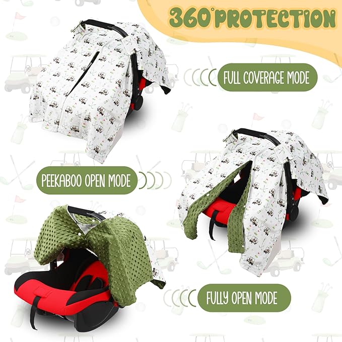 Honeydak Golf Baby Car Seat Cover Minky Infant Golf Nursing Decor Canopy Breastfeeding Blankets Peekaboo Opening Stroller Stuff for Newborn Baby Boy Girl, 27.5 x 39 Inch
