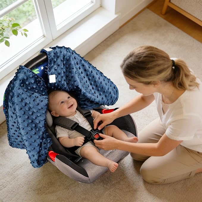 Hooyax Peekaboo Car Seat Cover for Baby Boy - Warm Minky Carseat Canopy with Adjustable Opening, Universal Fit for Infant Car Seats & Strollers, Soft Nursing Cover & Blanket (Dinosaur)