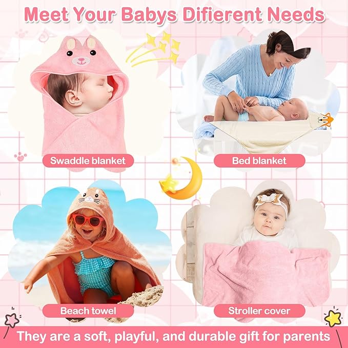 Sublaga 31x31 Inch Baby Hooded Towels, 12Pcs Baby Towels and Washcloths Set, Soft and Absorbent Baby Bath Towels, 3 PCS Cute 32x32 in Baby Towel with Hood and 9 Pcs Baby Washcloths for Boys and Girls