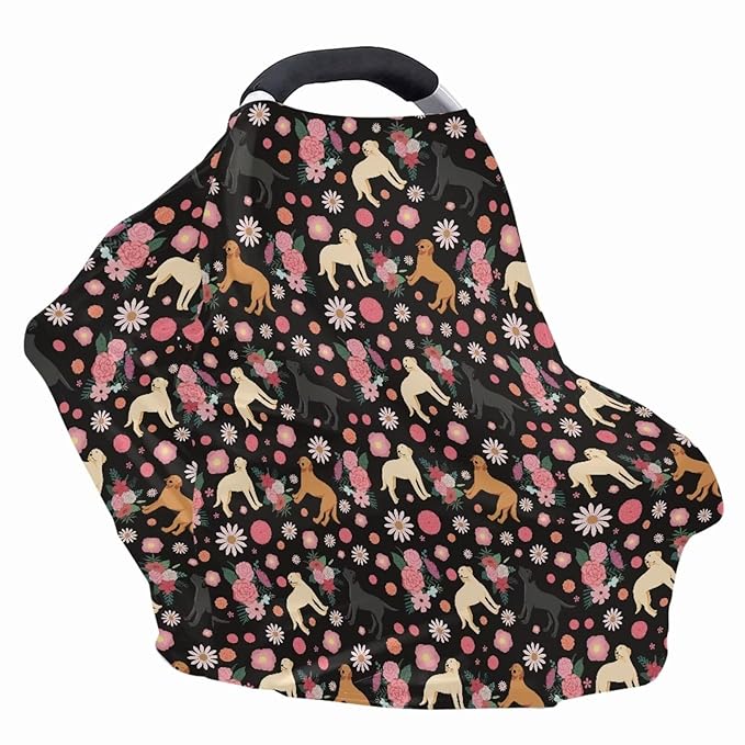 AFPANQZ Dog Flower Print Nursing Covers for Newborns Baby Car Seat Covers for Baby Girls, All Season Baby Carseat Canopy Cover Ups Breastfeeding Scarves Breathable Baby Shower Scarf
