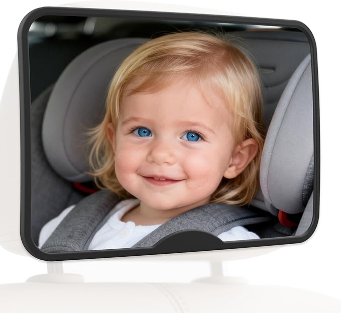 Baby Car Mirror, Safety Car Seat Mirror for Rear Facing Infant, Clear Wide View, Easily Observe the Baby Move, Secure, Shatterproof, Easy Install, Perfect (Black)
