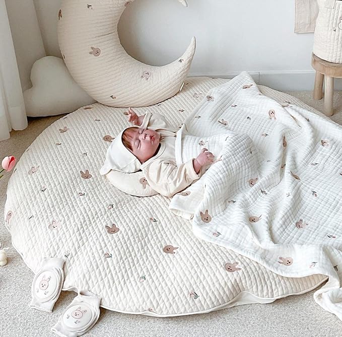 MOJUN Baby Play Mats, 33.5" Cotton Embroidered Crawling Mat, Detachable Washable Area Rug, Soft Kids Room Decor, Nursery Area Rug, Playroom Mat, Carpet for Infant Toddler