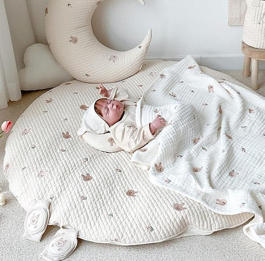 MOJUN Baby Play Mats, 33.5" Cotton Embroidered Crawling Mat, Detachable Washable Area Rug, Soft Kids Room Decor, Nursery Area Rug, Playroom Mat, Carpet for Infant Toddler