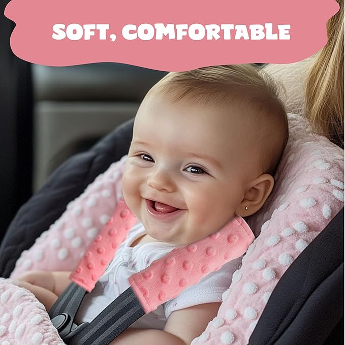 Car Seat Strap Covers for Babies Soft Car Seat Belt Covers, Mink Car Seat Straps Shoulder Pads for Boys and Girls, Peach