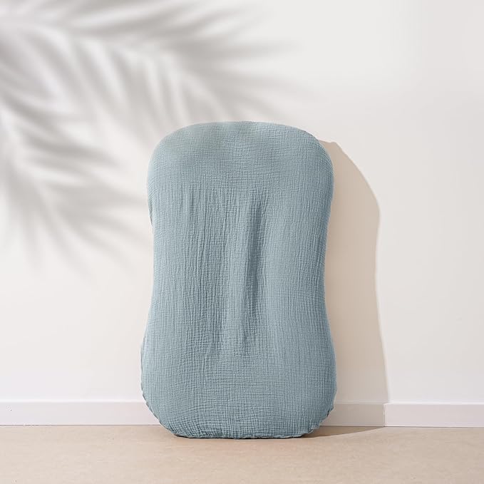 MairMore Muslin Baby Cover for Newborn, Soft and Breathable 100% Cotton Lounger Slipcover Neutral, Pack of 2(Blue, Grey)
