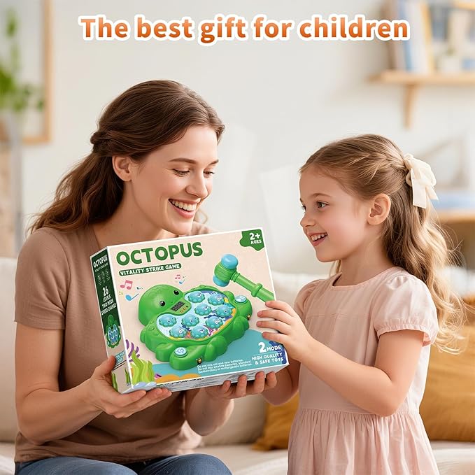Interactive Whack A Octopus Game for Ages 2-4,Educational Toddlers Toys for 2 3 4 5 6 Year Old Boys Girls, Green, Digital Display, Silent Mode,Multiple Difficulty Levels Fun Birthday Gifts