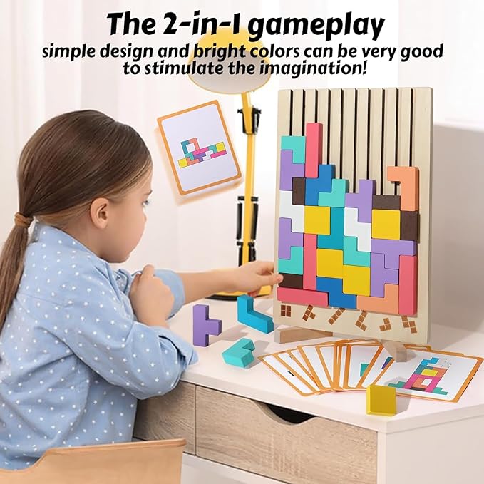 Wooden Colored 3D Russian Block Puzzle Jigsaw Stacking Montessori Toys Educational Gift for Boys and Girls Board Game for Toddlers Brain Blocks Teasers for Toddlers 3-6 Years