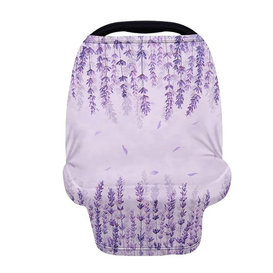 Biyejit Lavender Flowers Car Seat Covers, Baby Car Seat Canopy Carrier Cover Breathable Nursing Cover for Breastfeeding Stretchy Carseat Cover Boys Girls Multi-Use Infant Carseat Stroller Cover