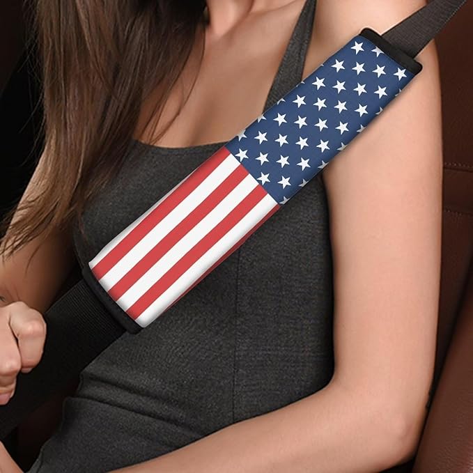 Seat Belt Cover Pad 2 Pack American Flag Auto Seat Belt Cover Seatbelt Shoulder Pad Carseat Straps Covers Shoulder Pads for Car Seats Straps Neck Protector