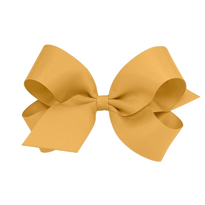 Wee Ones Girls' Classic Grosgrain Hair Bows with Plain Wrap Center, No-Slip Hair Clip, Handmade, Old Gold, Large
