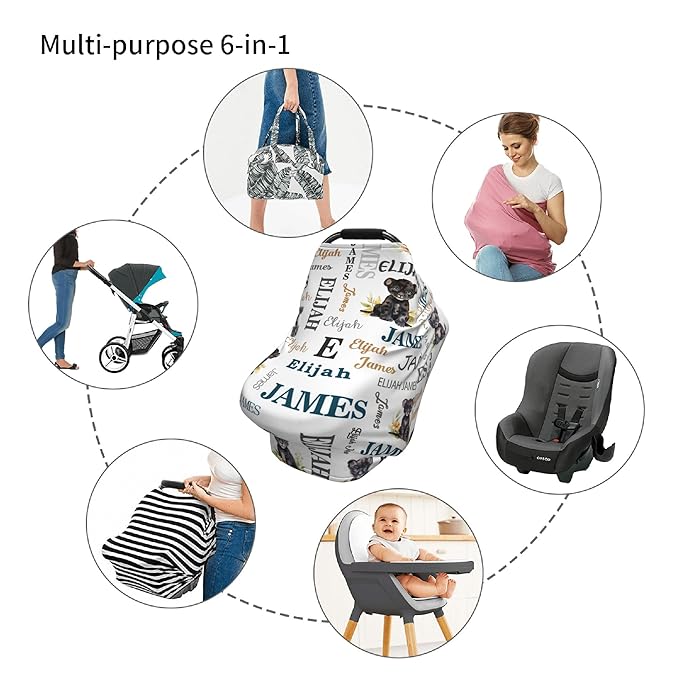 Personalized Car Seat Covers for Babies with Name – Multi-use Breastfeeding Cover Custom Panther Carseat Canopy Cover, Infant Stroller Covers for Boys and Girls