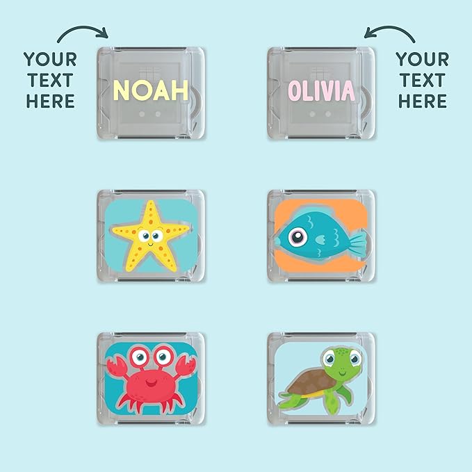 Glo Pals Personalized Ocean Theme Water-Activated Light-Up Cubes Bath Toy – 6 Pack Bath Toys for Kids, Custom Name Light Up Bath Cubes, Sensory Bath Toys for Toddlers