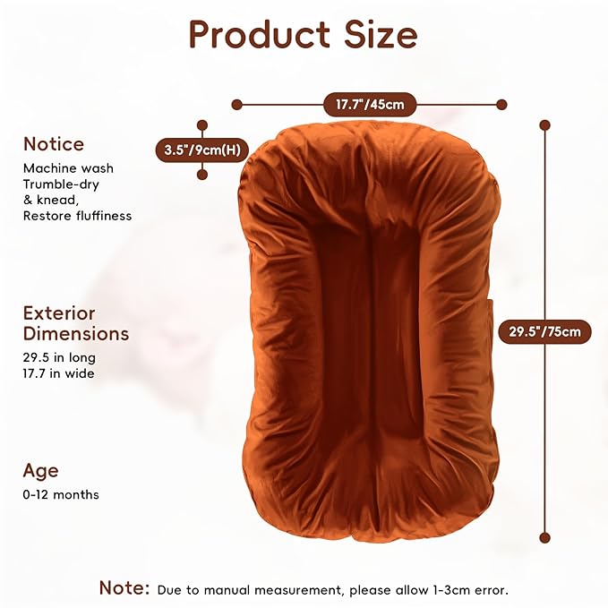 Baby Lounger, Baby Lounger for Newborn 0-24 Months, 100% Breathable Cotton Baby Nest for Tummy Time & Diaper Changes, Portable Infant Essentials for Home & Outdoor(Coffee)
