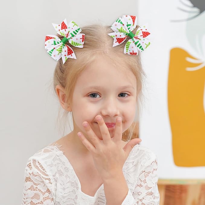 Choicbaby Christmas Hair Bows for Girls 3 Inches Red Hair Bows Clips for Toddler Christmas Pinwheel Bows Grosgrain Ribbon Kids Hair Accessories 6 Pack
