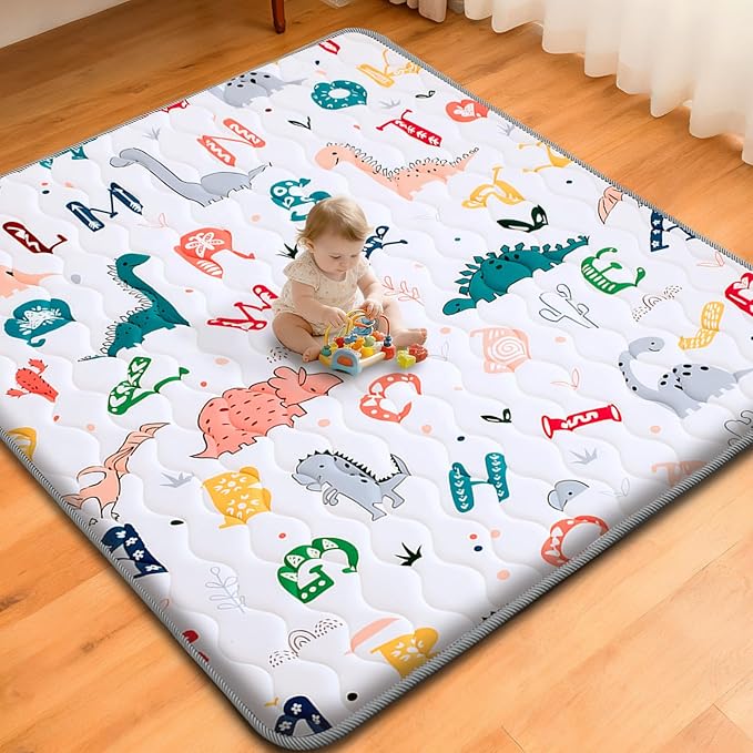 Wirhao Baby Play Mat for Floor, 71'' x 59'' Thicken Foam Soft Padded Mat for Baby, Playpen Mat for Toddlers Infant Kids, Machine Washable, Non-Slip Bottom Safe for Crawling (Dinosaur)