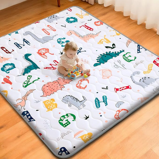 Wirhao Baby Play Mat for Floor, 71'' x 59'' Thicken Foam Soft Padded Mat for Baby, Playpen Mat for Toddlers Infant Kids, Machine Washable, Non-Slip Bottom Safe for Crawling (Dinosaur)