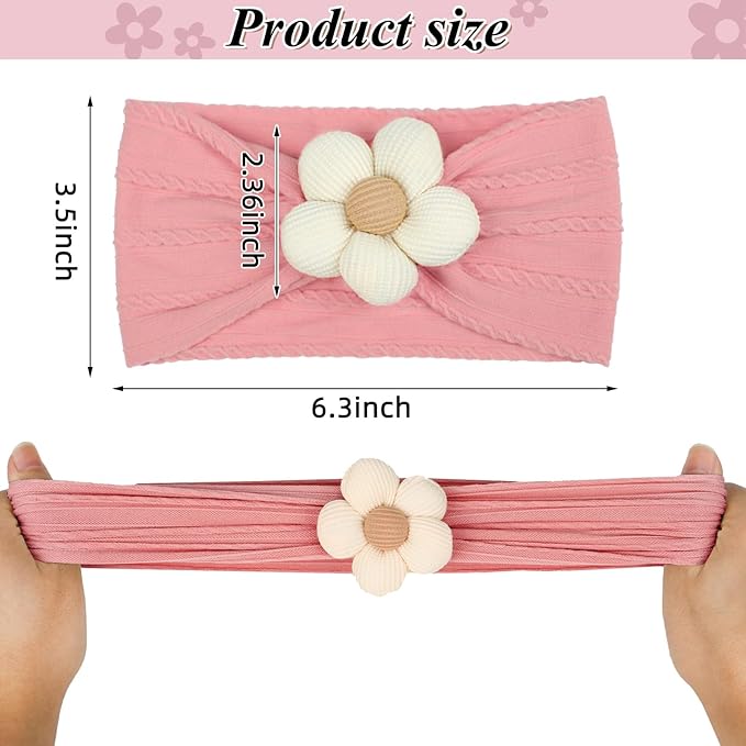 MIUXUESO 3 Pcs Baby Flower Headbands Baby Girls Nylon Headbands Soft Hairbands Hair Accessories for Newborn Infant Toddler Kids (Rose Pink‌ Green)