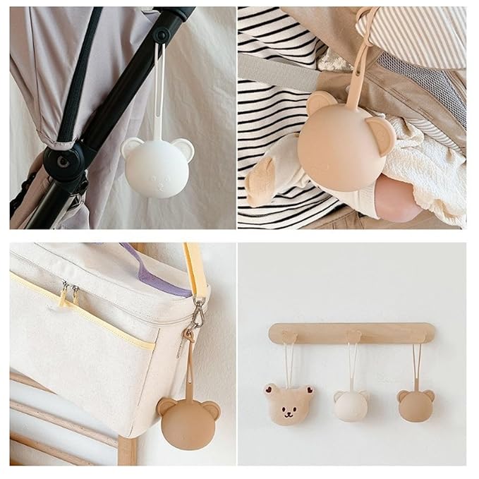 Pacifier Holder Case,Silicone Cute Portable Pacifier Storage Case for Stroller Home Travel (Milk Tea Color)