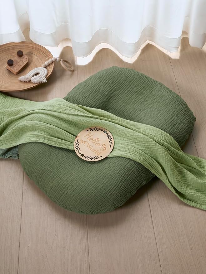 TILLYOU Muslin Baby Lounger Cover, 100% Cotton Newborn Lounger Cover, 2 Pack Baby Nest Slipcover for Boys Girls, Cover Only, Forest Green and Light Green