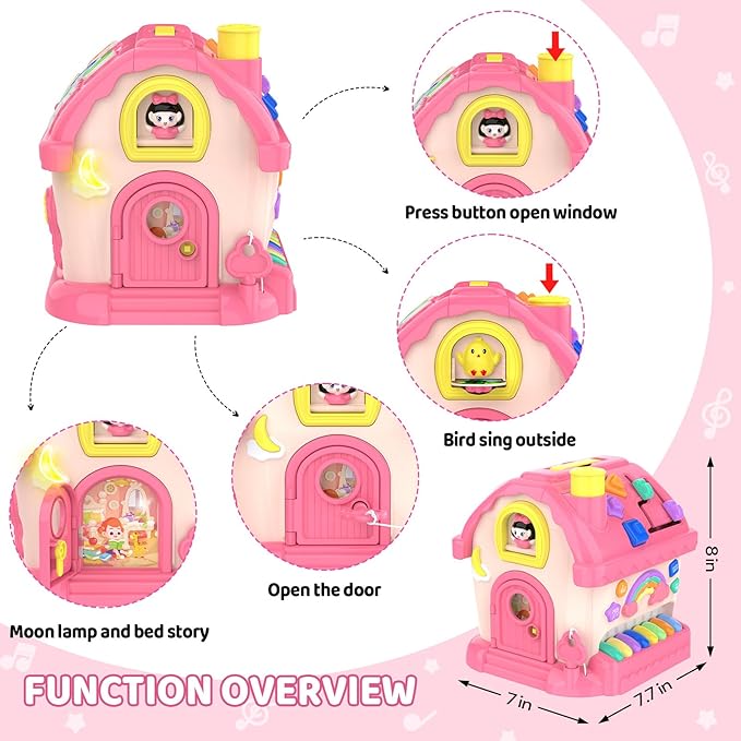 Toddler Toys for 1 Year Old Girl Gifts, 12-in-1 Montessori Musical House Toddler Learning Toys for 1-2, 1st First Birthday Gifts Baby Girl Boy Gift Toys 6-12 12-18 Months, Pink