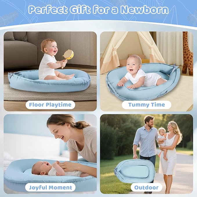 Baby Lounger, Baby Lounger for Newborn 0-24 Months, Premium Soft & Breathable Infant Lounger, Pure Cotton Baby Nest for Boys & Girls, Portable Newborn Lounger for Travel and Home.