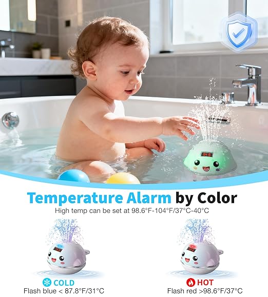 Pircaath Baby Bath Toy Sprinkler with Thermometer, Temp Alarm & Backlit Display, BPA-Free | CPC Certified for Safety, Light Up Whale Bath Toy for Kids Ages 1-3, Bathtub Water Toys for Toddler, Newborn