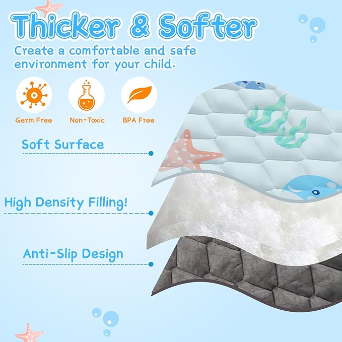 Baby Play Mat 65x50in - Thicken Soft Baby Cushioned Playmats for Playpen - Large Crawling Play Mats for Babies Toddlers Infant Non-Slip - Foldable & Machine Washable Infant Floor Play Mat, Ocean