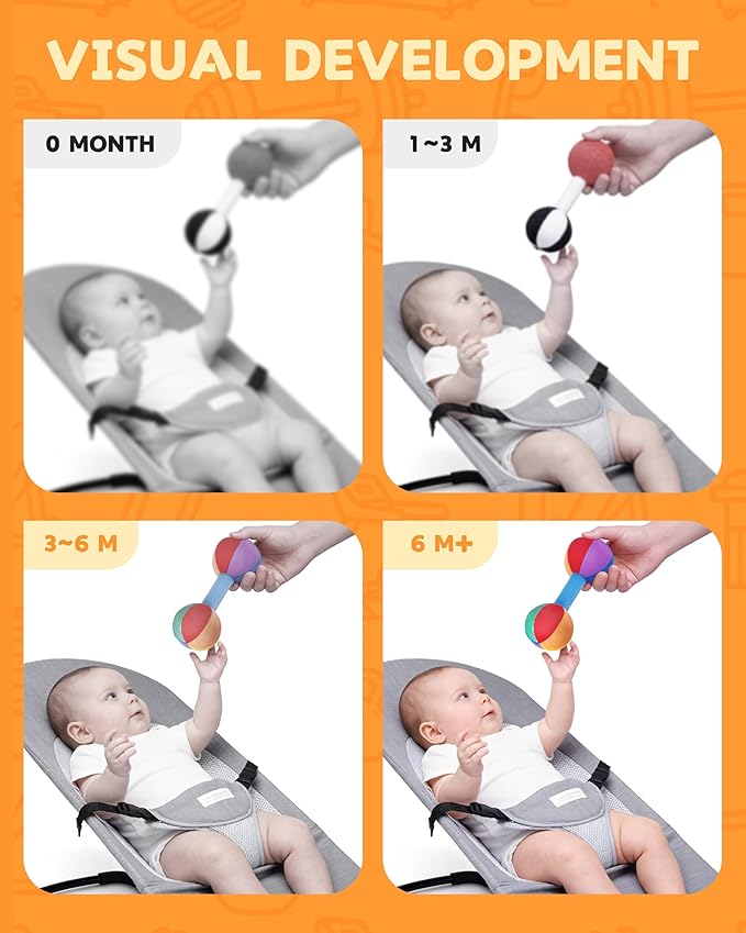 Jollybaby Soft Plush Stuffed Baby Dumbbell Rattle Toys for 0-3-6 Months Newborn, High Contrast Colorful Sensory Rattles Weights Toys for Infant Baby 0-3 Months, Funny Baby Boy Girls Shower Gifts
