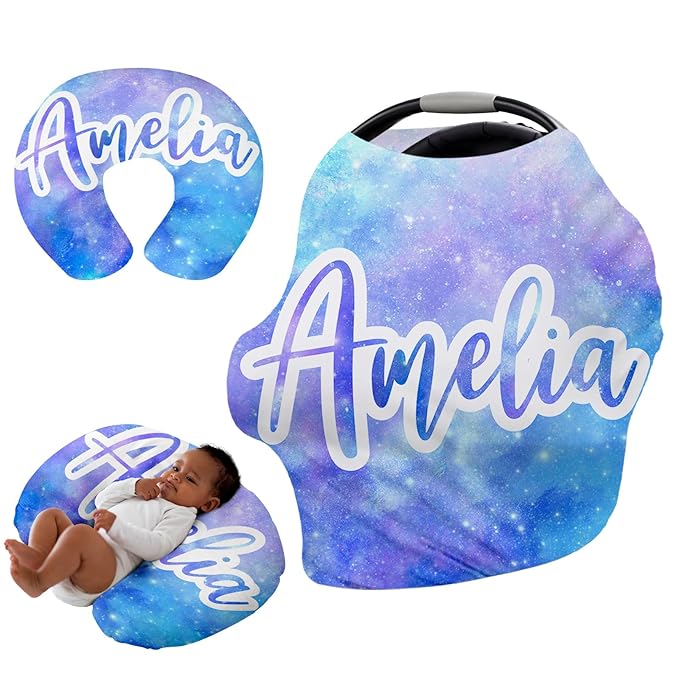 Personalised Car Seat Cover for Babies - Multi-use Carseat Canopy Cover with Name, Light Purple Car Seat Covers, Christmas Birthday Gifts for Infant Boys and Girls
