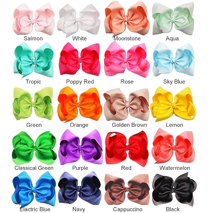 DeD 20 Pcs 8" Hair Bows Clips Boutique Grosgrain Ribbon Big Large Bows Alligator Hair Accessories For Baby Girls Teens Kids