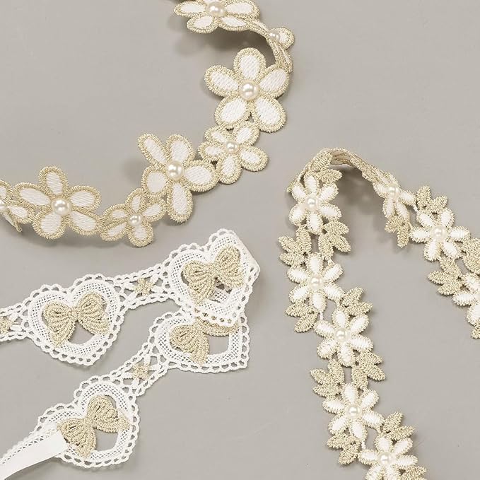 Baby Girl Gold Flower Lace Headband Toddler Elastic Floral Hair Band Newborn Infant Soft Lace Baptism Christening Hair Accessories for Birthday Party (Gold E, Standard size)