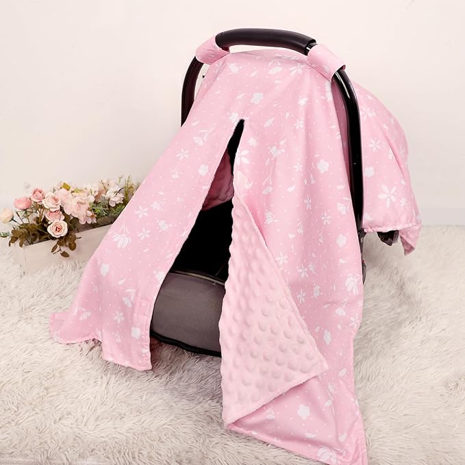 ManFaiSky Car Seat Cover Baby, Soft Carseat Covers Baby Girl, Multi-Use Nursing Cover & Infant Carseat Canopy, Pink