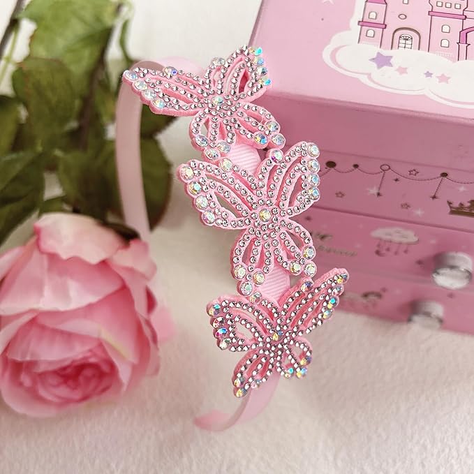 ELEMIRSA 4-Piece Butterfly Hair Hoops and Headbands for Girls, Teens, Toddlers, and Kids - Party Hair Accessories
