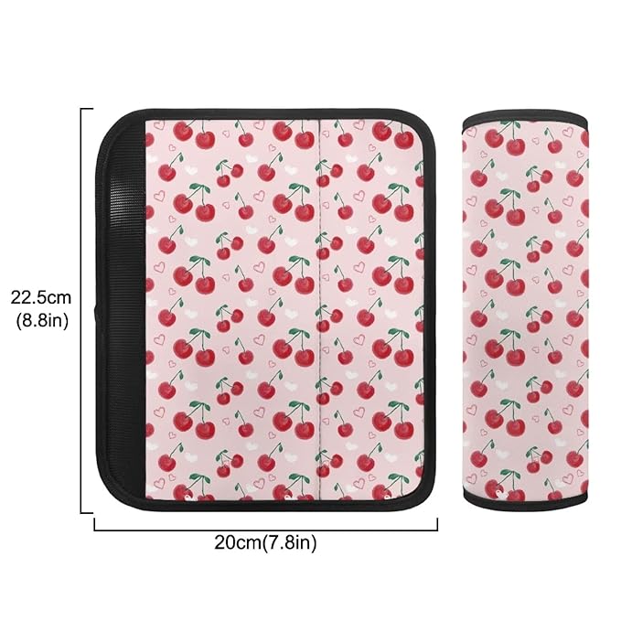 AFPANQZ Cherry Print Car Safety Seat Belt Covers for Kids 2 Pack Strap Shoulder Pad Soft Comfort Seatbelt Covers Pad Cushion Comfortable Shoulder Protectors Pad Universal Seat Straps Belt Covers