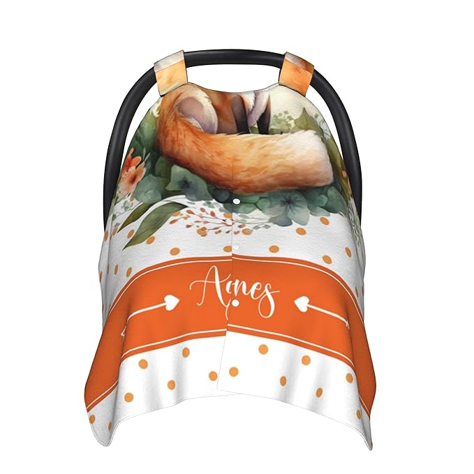 Personalized Winter Carseat Cover for Baby Custom Name Car Seat Canopy for Newborn Baby Boys Girls 2 in 1 Mom Nursing Breastfeeding Covers Fox Minky Baby Carrier Stroller Covers